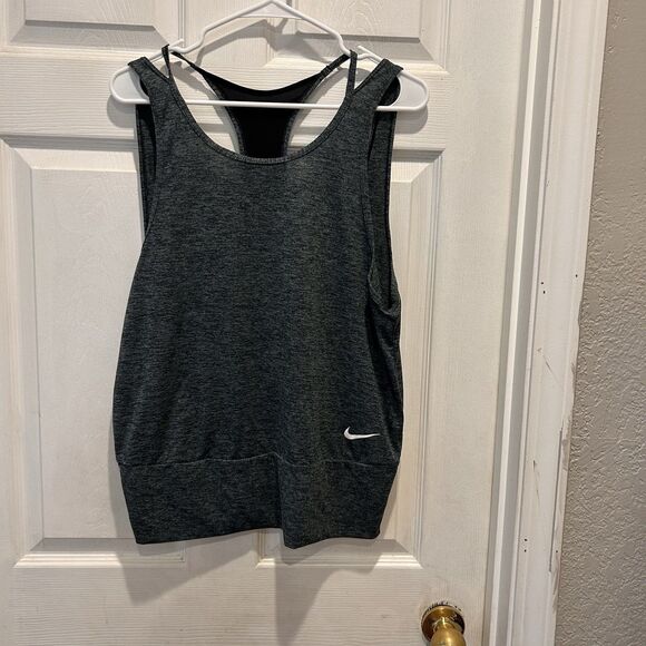 Nike Dri Fit Layered Tank Top Womens Size Large Gray Workout Hiking - Picture 1 of 8